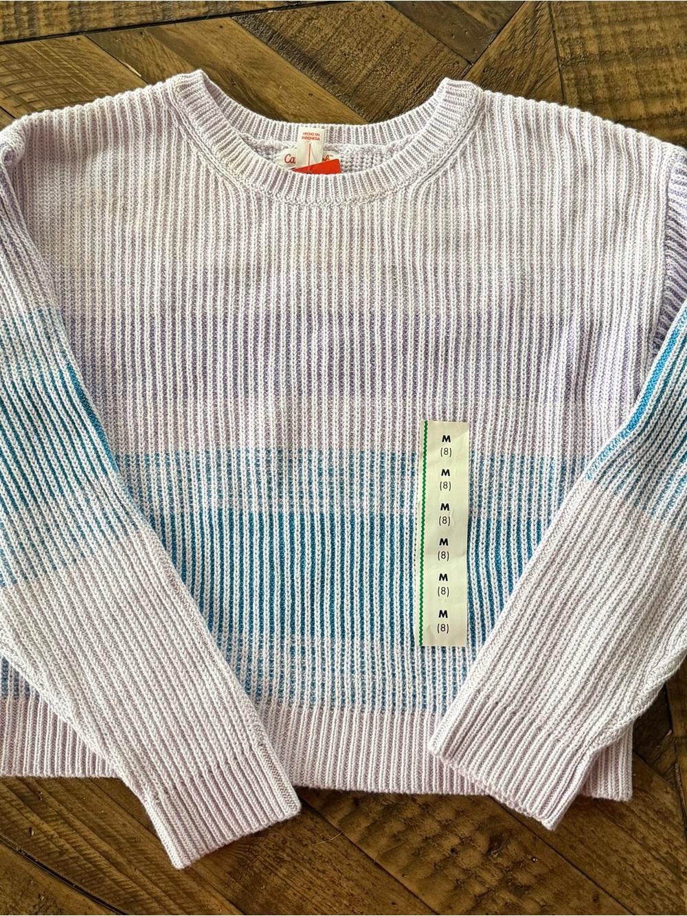 Cat & Jack Lavender and Aqua Striped Crewneck Sweater size M (8)